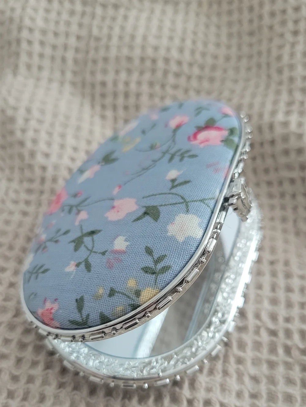 Blue Floral Compact Cosmetic Mirror Case